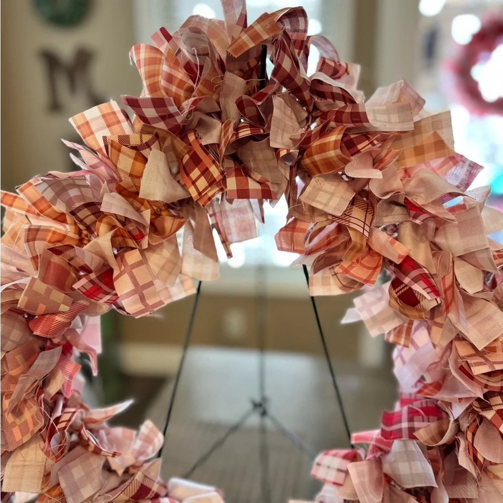 Hand Crafted Plaid Wreath - Red and Pink